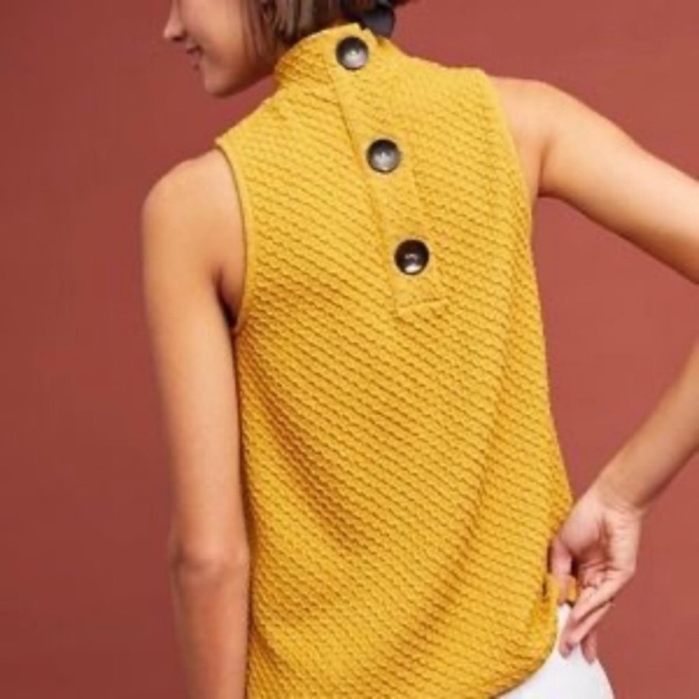 Anthropologie Eri + Ali Overture textured mock neck mustard yellow tank top, XS